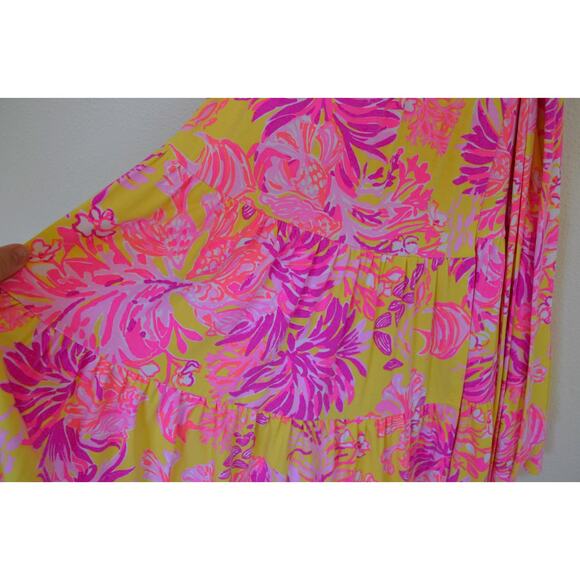 Lilly Pulitzer Folly Wrap Dress Pink Yellow XS Calla Yellow - Picture 6 of 7